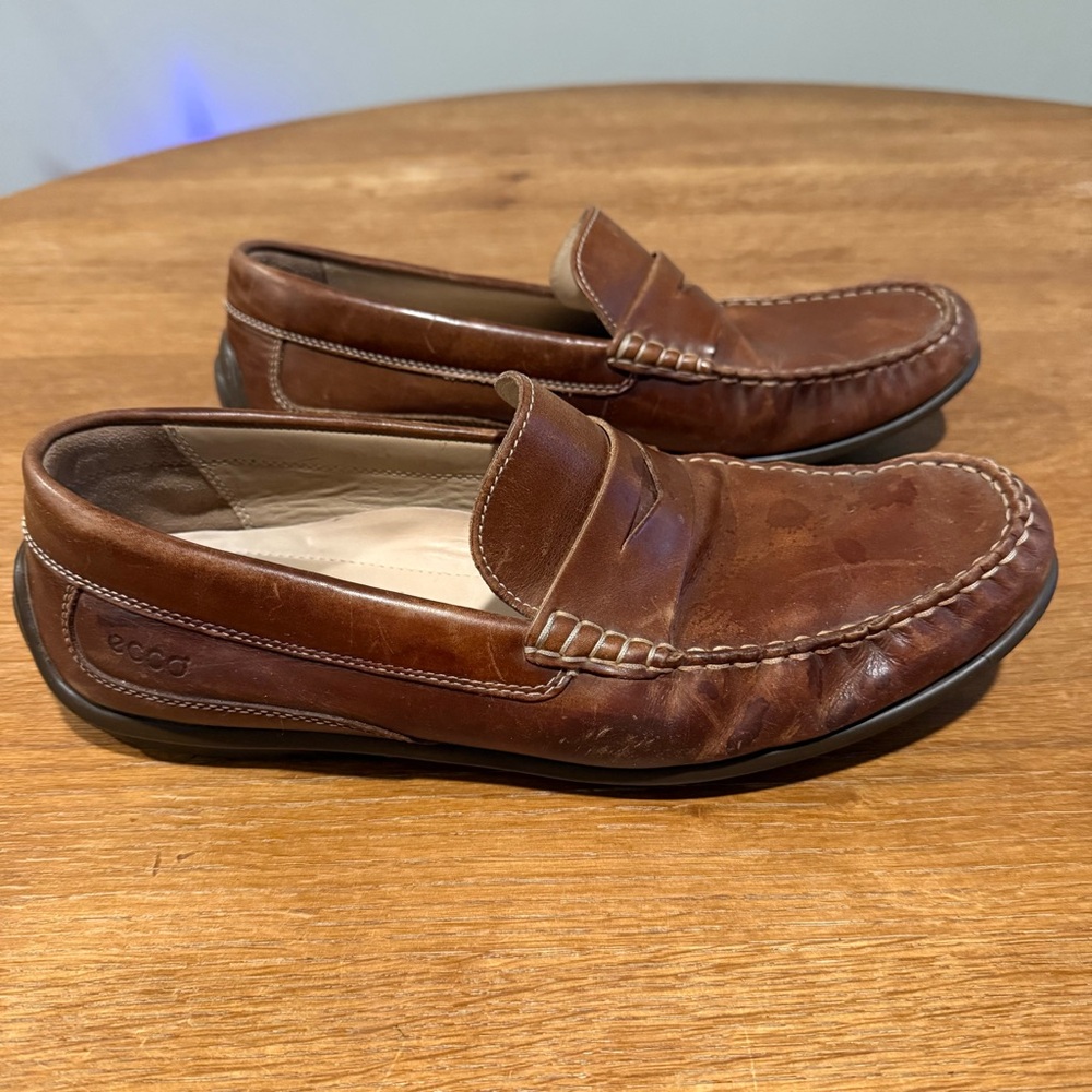 ECCO Men's Brown Leather Penny Loafers Size 46